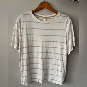 Able Clothing Made in India Ecovero Viscose Cream Brown Striped Tee Women Large